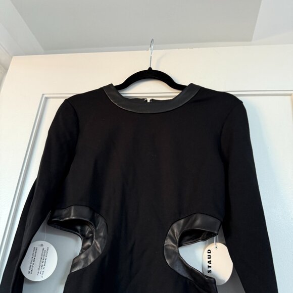 NWT Staud Dolce Mini Dress Black Jersey Bodycon Long Sleeve Waist Cut-out Medium - Picture 7 of 10